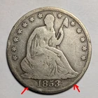 1853 seated liberty half dollar arrows rays 50c - free shipping