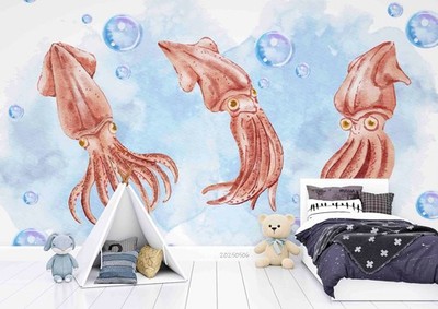 3D Octopus Watercolor Wallpaper Wall Murals Removable Wallpaper