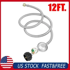 12FT BBQ Grill Low Pressure Propane Regulator Hose w/ Gauge for Gas Pit, Stove