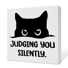 Black Cat Decor Sign, Funny Cat Decorations for Home Room Bathroom, Black Cat E