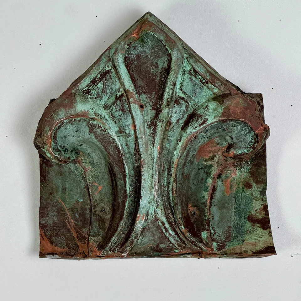Antiguo friso de pared decorativo de cobre verde salvamento arquitectónico edificio de Nueva York Foto 3 de 4