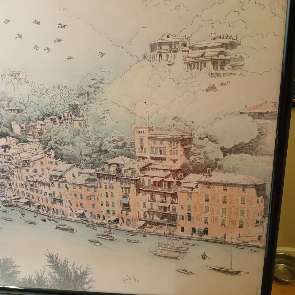 Original boceto coloreado a mano, firmado Fredrico. Portofino Riveria, Italia Foto 3 de 4