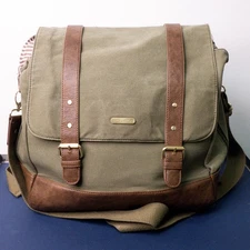 Little Unicorn Marindale Baby Diaper Bag Backpack Green Canvas Brown Leather