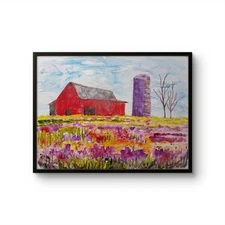 Red Barn/Silo Original Watercolor Signed Painting Loose Style COA on Yupo Paper