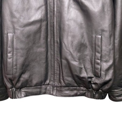 St Johns Bay Black Leather Zip Front Bomber Jacket Mens Size Extra