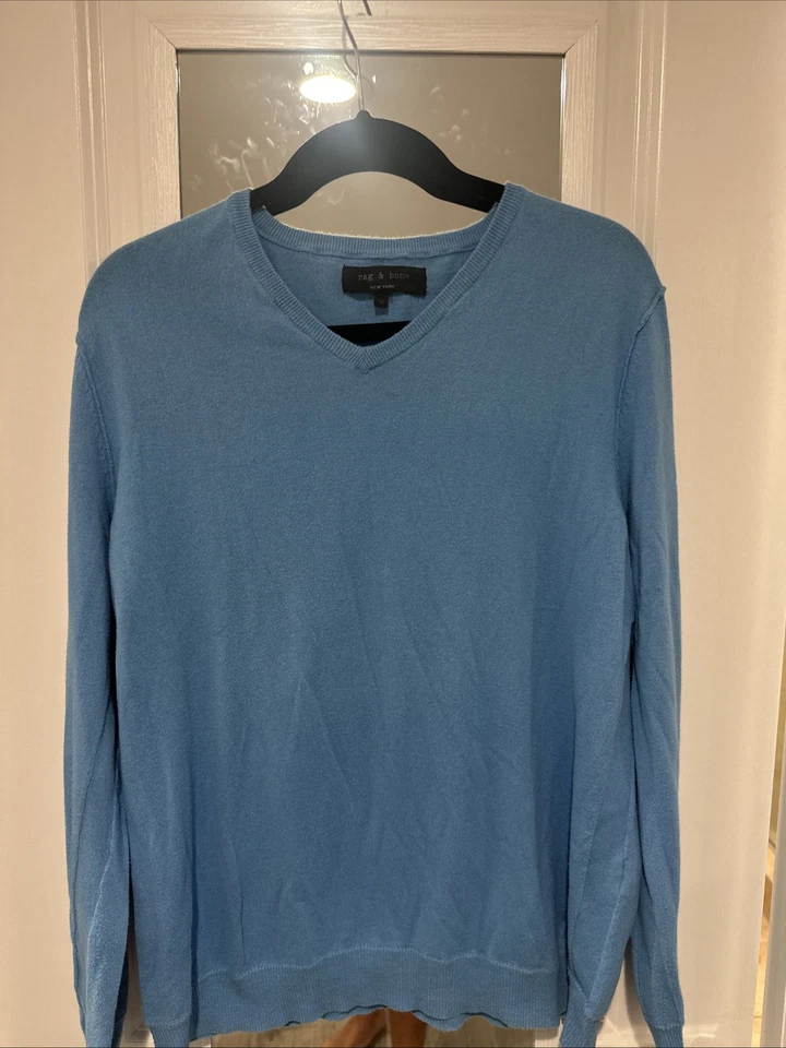 Rag and Bone Men's Medium Sweater T Shirt Material Light Blue V Neck - Image 2 of 4