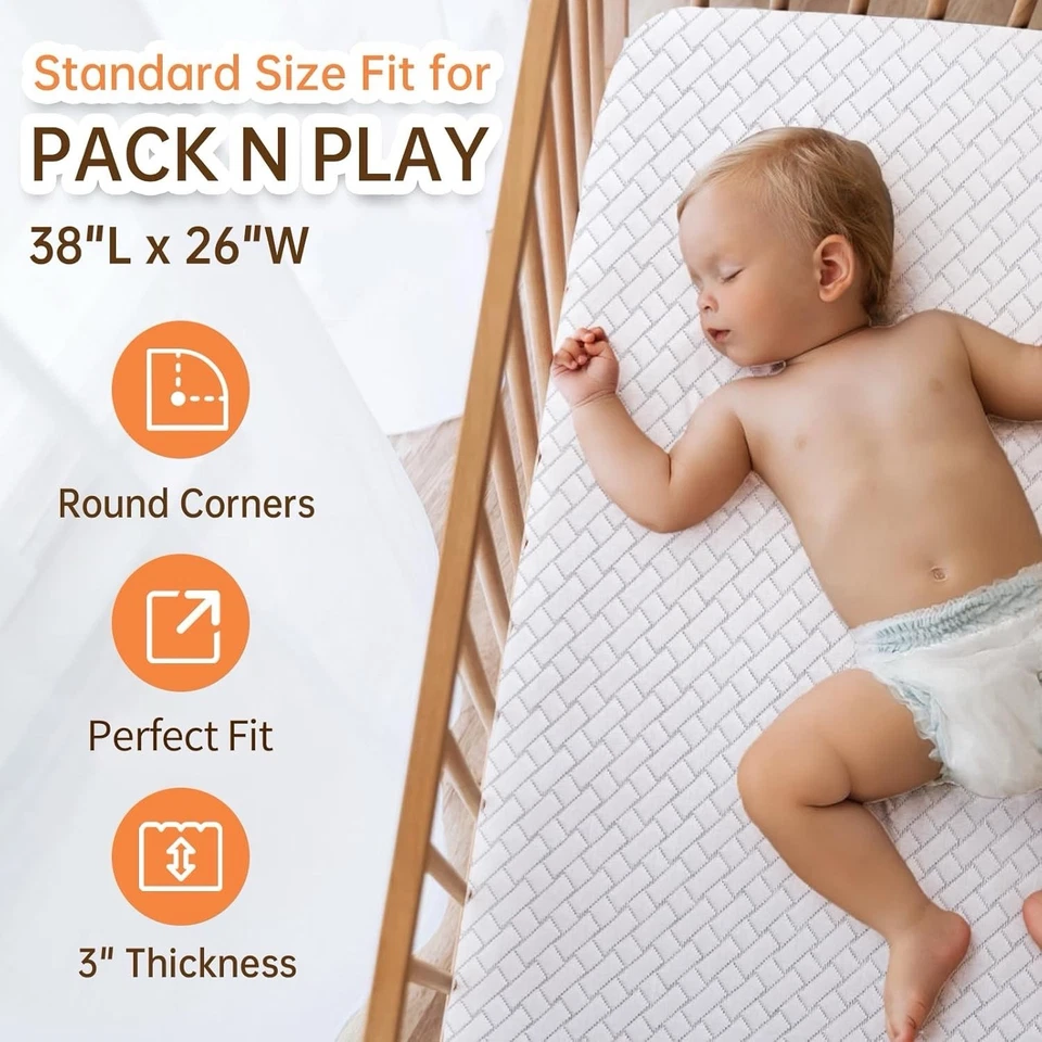 Pack and Play Colchón, 38x26 Pack N Play Colchón Almohadilla con Jacqua Transpirable... Foto 4 de 4