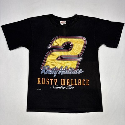 Vintage Rusty Wallace Nutmeg Shirt Men's L Black Nascar #2 Tee Made In USA