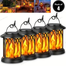 4 Pack Hanging Solar Lights Lantern Outdoor Flickering Flames Solar Outdoor