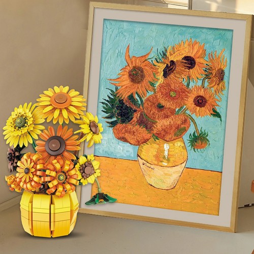 Hause Dekoration 1009PCS Sonnenblumen Bausteine Blumenstrauß Vase Modell Bricks - Bild 5 von 6