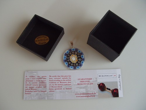Colgante Millefiori original cristal de Murano plata 925 joyería Murano hecho a mano Ø32 - Imagen 4 de 5