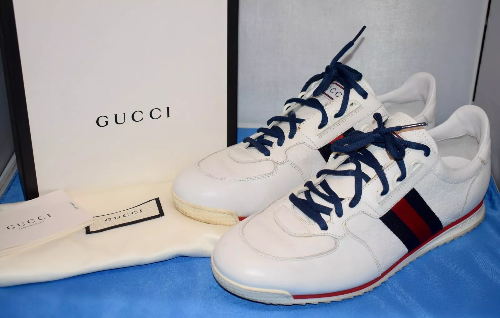 Baskets basses homme Gucci Micro Guccissima cuir blanc toile pointure 9,5 G ~V2#2