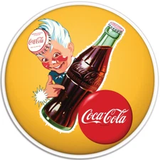 Coca-Cola Sprite Boy Yellow Button Style Decal Officially Licensed Made In USA