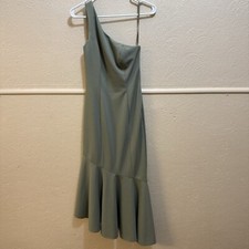 Anthropologie BHLDN One Shoulder Sage Green Crepe Mermaid Bridesmaid Dress Sz 6
