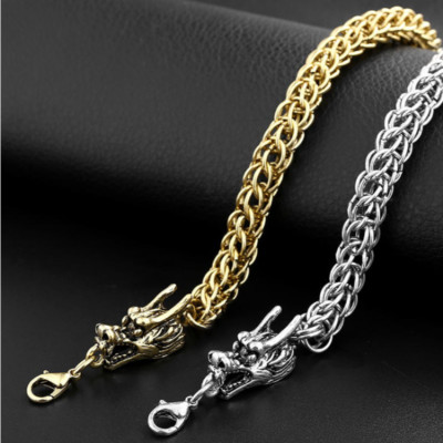 Herren Chinesisch Doppel Drachenkopf Armband Legierung Geschnitzt Wasserhahn Gothic Sternzeichen 