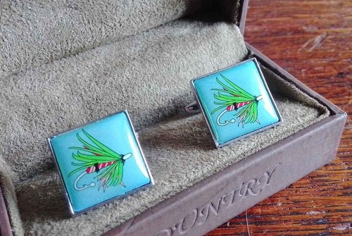 Boutons De Manchette Mouche De Pêche Argentés – Vintage Années 60 Par Hickok USA, Occasion