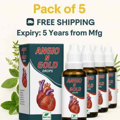 New Life Angio-N-Gold Drops   Pack of 5 | Heart Tonic | 5 x 30ml | Free Shipping