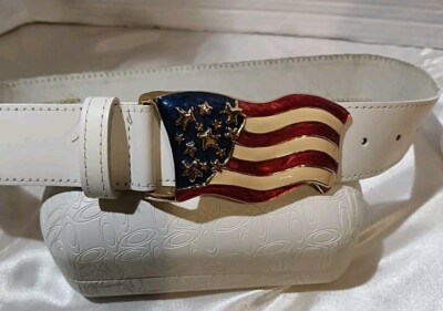 Vintage 80s 90s Nan Lewis Cream White Genuine Leather Belt With Day Lor Buckle