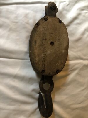 Vintage Otis Elevator Wooden Large Pulley Working Great Construction Item 21 