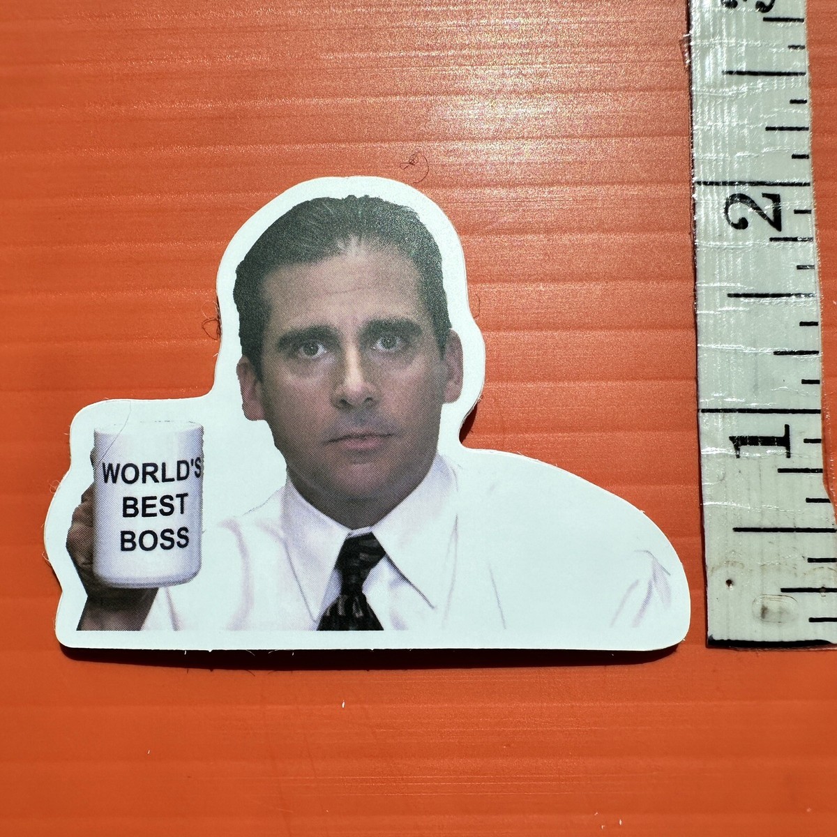 Michael Scott Holding World's Best Boss Mug Sticker The Office