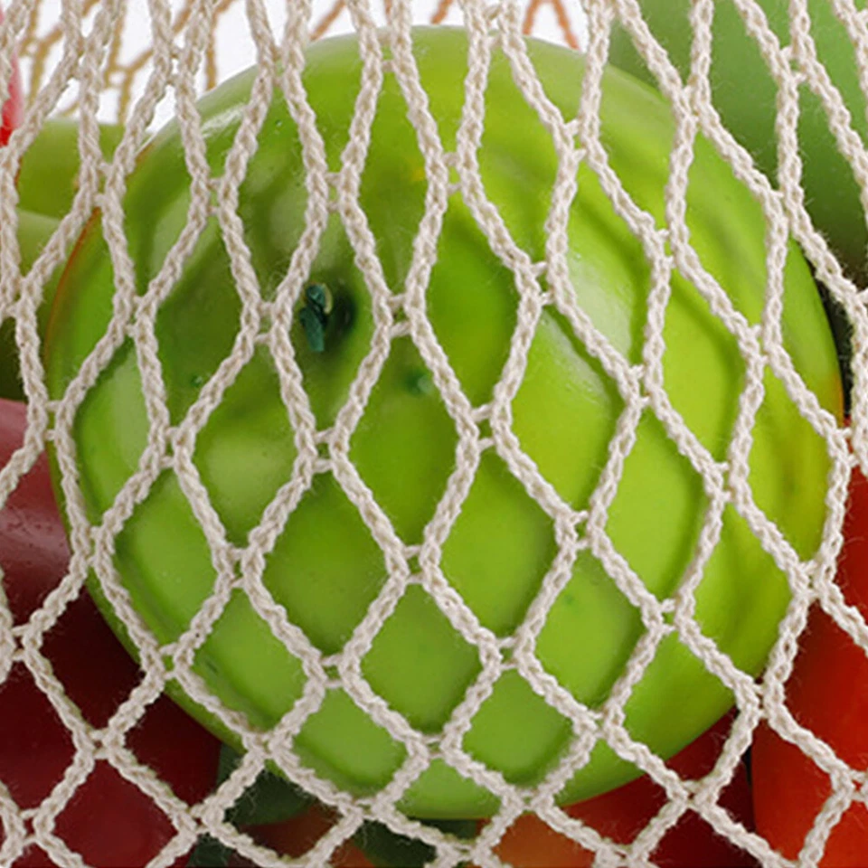 Woven Cotton Mesh Bag Foldable String Long Handle Net Tote Fruit Vegetable New - Image 4 of 4