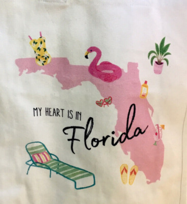 NEW Florida Heavy Canvas Reusable Beach Bag~Farmers Market Tote Bag ...