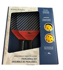 NEW Tommy Bahama Pickleball Set 2-NAVY BLUE RED Wood Paddles 2-Game Balls Summer