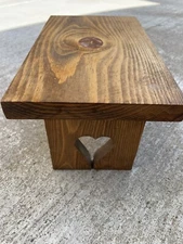 Vintage Wood Foot Stool Heart Plant Stand NL+