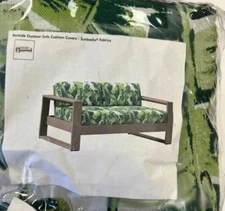 West Elm Portside Outdoor Sofa Cushion Sunbrella Covers Bali Tropic Oasis Green