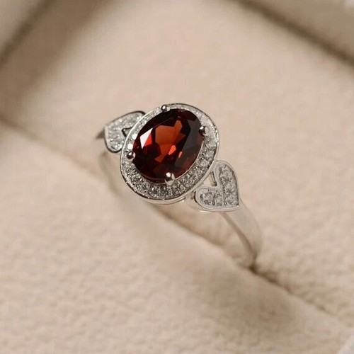 4.36 Ct Oval Cut Natural Garnet Diamond Engagement Ring Real White Gold Solid - Picture 3 of 6