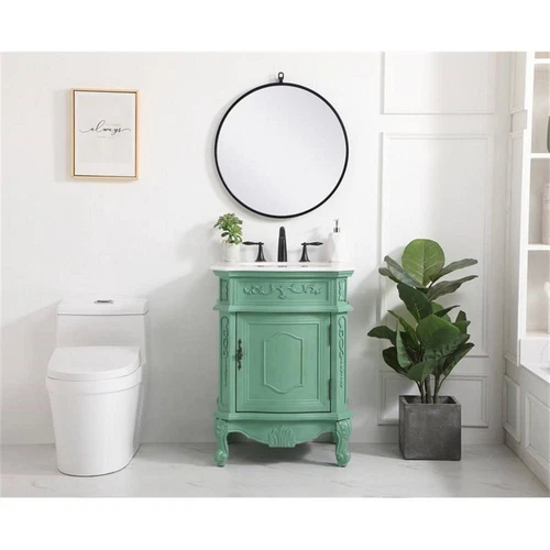 Elegant Decor Berkshire 24" Solid Wood and MDF Single Bathroom Vanity in Mint - Picture 6 of 8