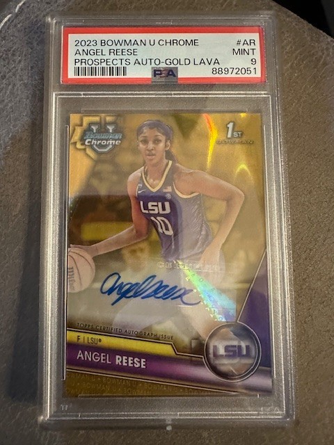 2023 Bowman U Chrome Rookie Auto Angel Reese 41/50 Gold Lava PSA 9