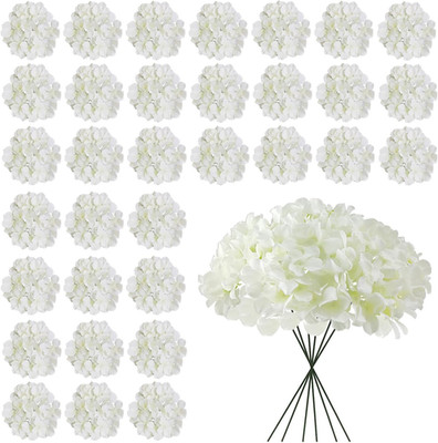 White Hydrangea Artificial Flowers Bulk, 30 Pcs Faux Hydrangea Flowers Heads, Ar