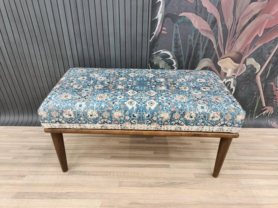 Blue ottoman, Bedroom bench, Pub bench, Bar bench,Dining bench, Vanity bench - Image 3 of 4