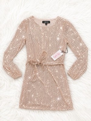 Crystal Sky Sequin Mini Dress Small NWT Rose Gold Long Sleeve Holiday Cocktail