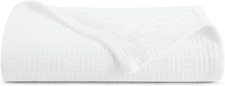 Basket Weave Throw Blanket 100 Percent Cotton Soft Breathable 50 x 70 Inch White