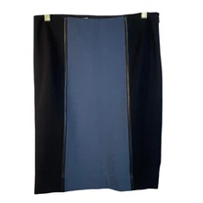 Carlisle New York Pencil Skirt 6 Leather Trim Colorblock Blue/Black 22" Length