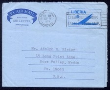 LIBERIA 1974 AIR LETTER TO USA