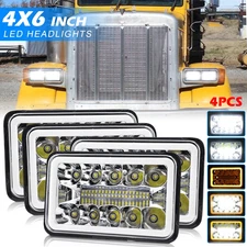 4pcs 4x6'' LED Headlights Hi/Lo w/DRL For Peterbilt 379 378 Freightliner FLD120