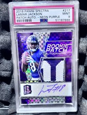 🔥 Panini Spectra Rookie Patch Auto Lamar Jackson Neon Purple Prizm /25 PSA 9 RC
