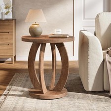 Farmhouse Round Side End Table, Small Wooden Accent Center Table for Living Room