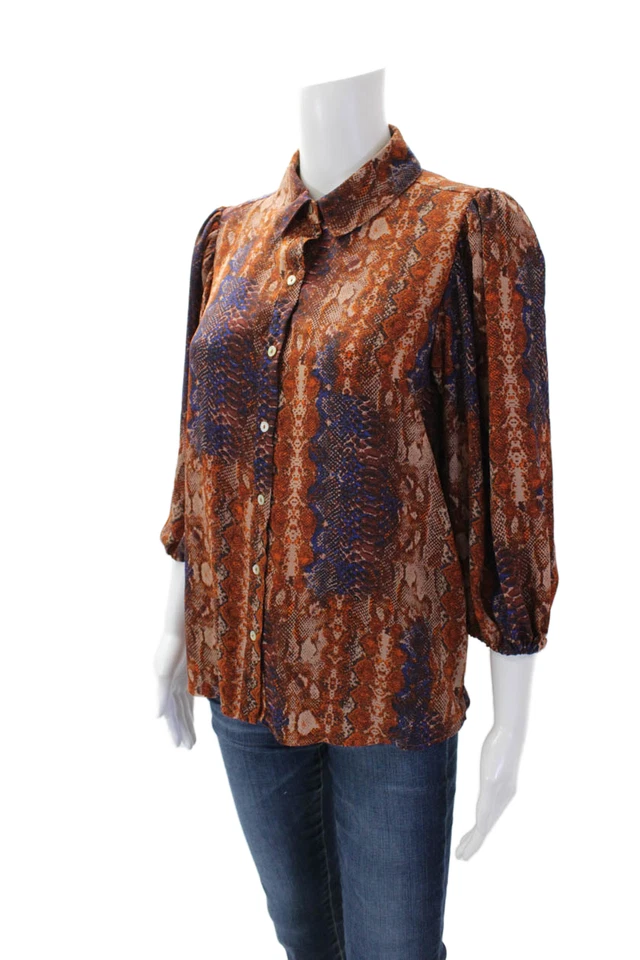 Женская текстурированная блузка Nanette Nanette Lepore с длинным рукавом с анималистическим принтом оранжевая Si - Изображение 2 из 4