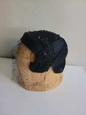 Vintage Janlea Black Veiled Birdcage Hat Fascinator Headpiece Costume