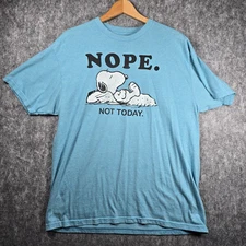 Peanuts Snoopy Nope Not Today Shirt Adult Size XL Blue Graphic Tee Mens w/ Stain
