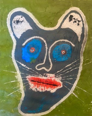 Abstract Cat Portrait, Acrylic Mixed Media, Contemporary Wall Art (22x28 inch)