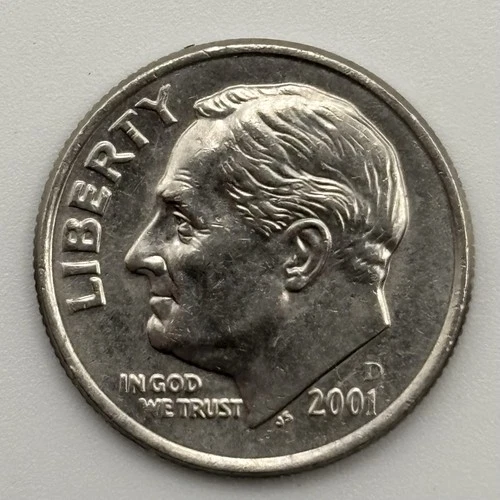 2001 D Roosevelt Dime - Circulated 10¢ - AU-UNC
