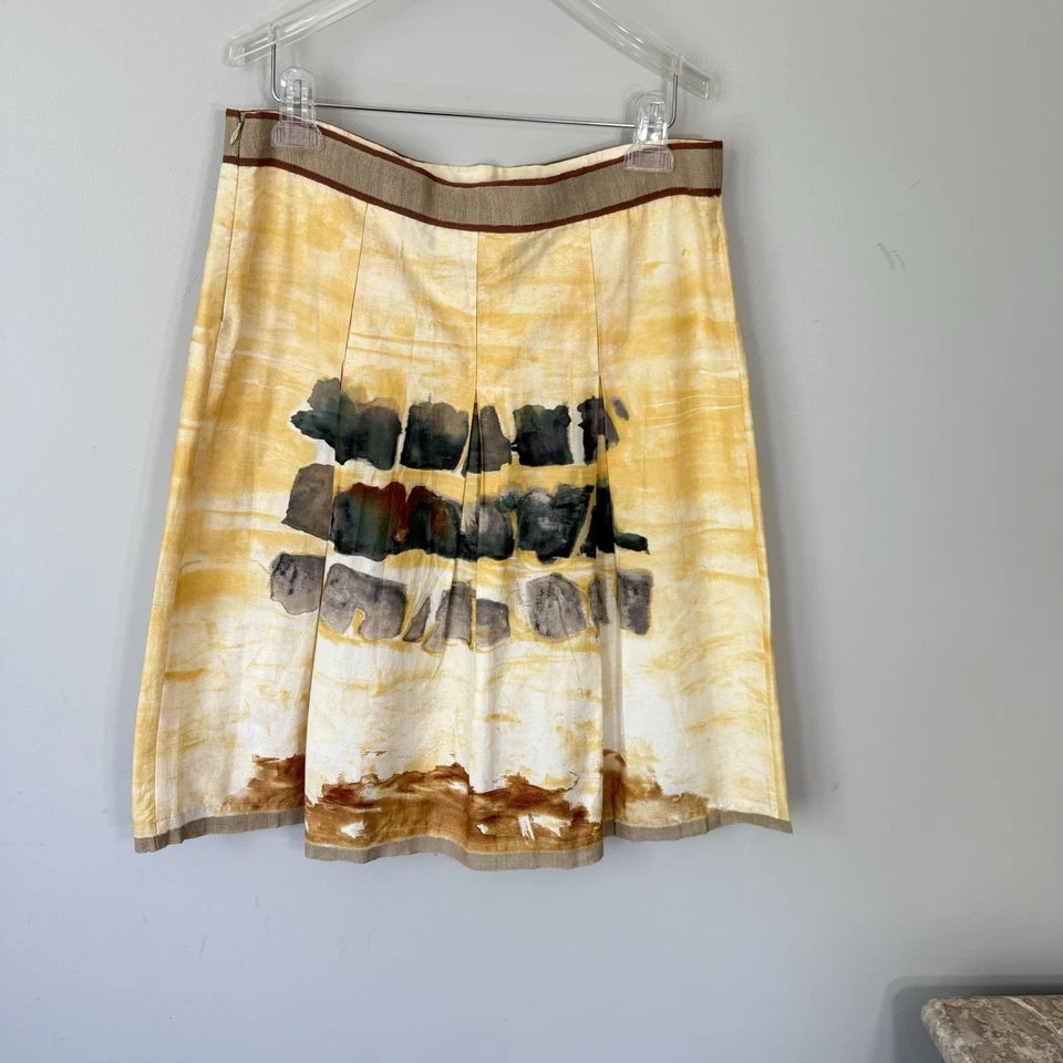 Philosophy Di Alberta Ferretti Falda Línea A Bolsillos EE. UU. 8 Amarillo Estampado Plisado Foto 3 de 4