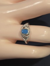 Genuine Vintage Sterling Silver Ornate Filligree Ring With Blue Turquoise
