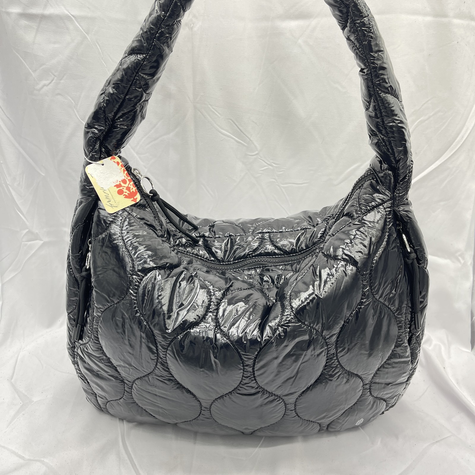 Free People FP Movement Quilted Shine Carryall Shoulder Tote Bag Black Patent