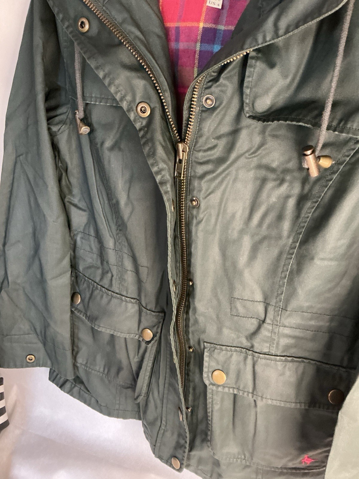 Jack Wills Wax Jacket Lined Green Size 8 Ladies Winter Walking Country Warm image 5